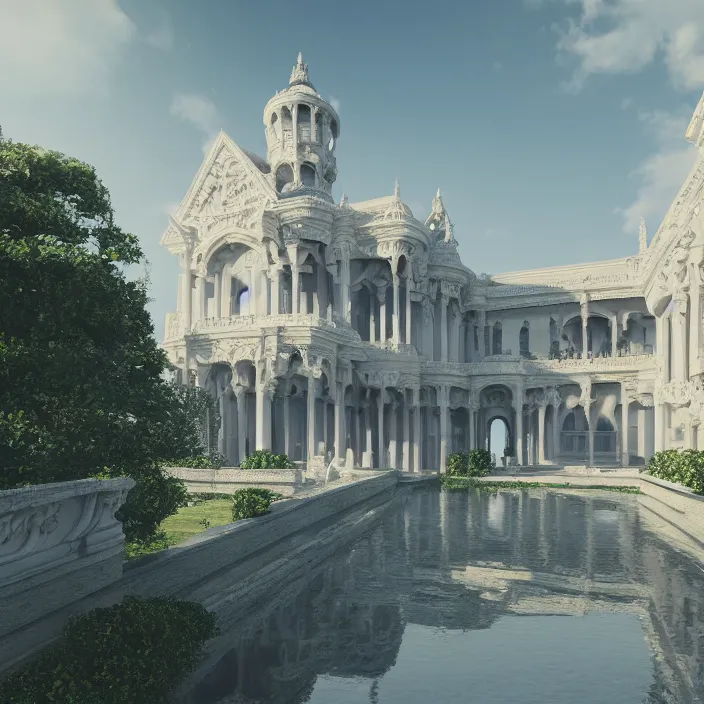 Image similar to wide shot of an architectural masterpiece, detailed, hyper real, octane render