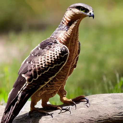 Image similar to hawk morphed with a rattlesnake, very detailed and intricate, snake and bird proportions, realistic, picture taken in zoo