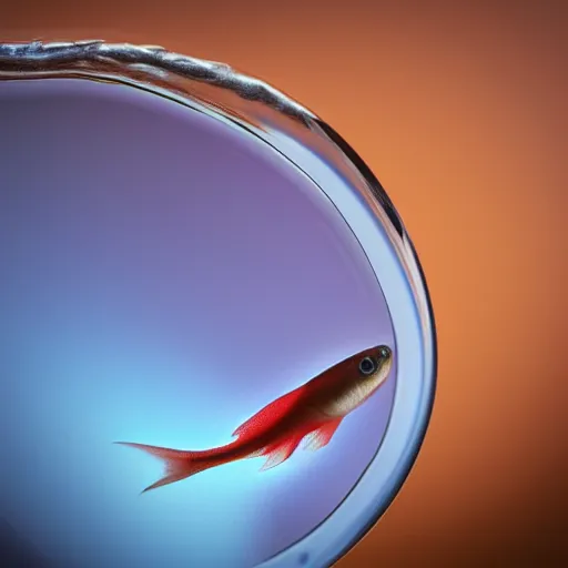 Image similar to “photograph of a beta fish swimming inside a raindrop, sharp focus, highly detailed, hd, 8k”