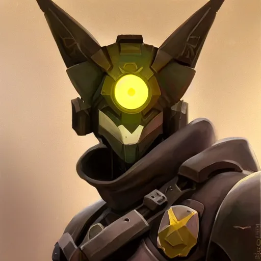 Image similar to greg manchess portrait painting of partially armored umbreon as overwatch character, medium shot, asymmetrical, profile picture, organic painting, sunny day, matte painting, bold shapes, hard edges, street art, trending on artstation, by huang guangjian, gil elvgren, ruan jia, greg rutkowski, gaston bussiere
