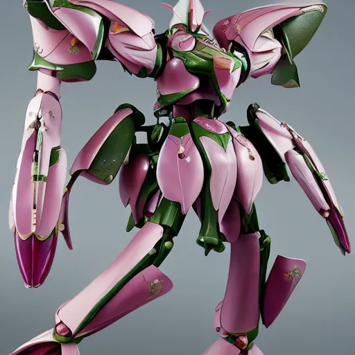 Prompt: futuristic nelumbo mecha waterlily upper body, sepals forming helmet, floral details, nelumbo, 8 k hd resolution, barbatos gundam with floral inlay, bandai box art, star wars, makoto kobayashi, frank gehry, raymond swanland