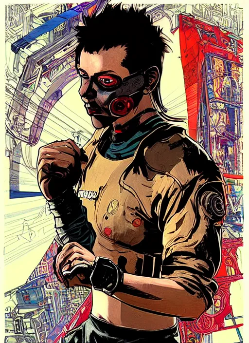 Prompt: cyberpunk olympic boxer. portrait by ashley wood and alphonse mucha and laurie greasley and josan gonzalez and james gurney. spliner cell, apex legends, rb 6 s, hl 2, d & d, cyberpunk 2 0 7 7. realistic face. character clothing. vivid color. dystopian setting.