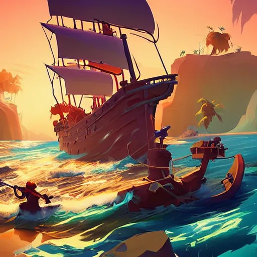 Image similar to painting treasure on sea of thieves game smooth median photoshop filter cutout vector, behance hd by jesper ejsing, by rhads, makoto shinkai and lois van baarle, ilya kuvshinov, rossdraws global illumination