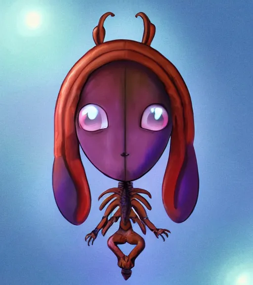 Prompt: character portrait art, ant alien with love in its heart, trending in artstation, purple color lighting