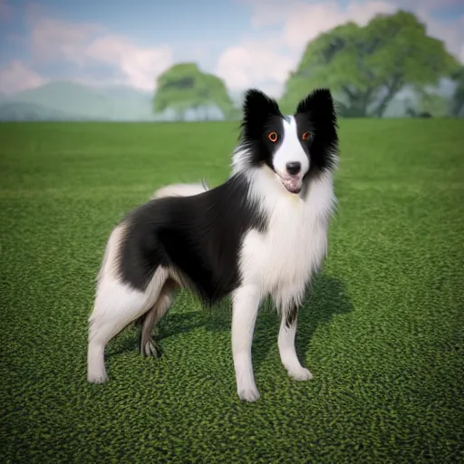 Prompt: hyperrealistic 3 d model of a border collie, unreal engine 5, rendered, 4 k, full - body, available at the unreal engine marketplace