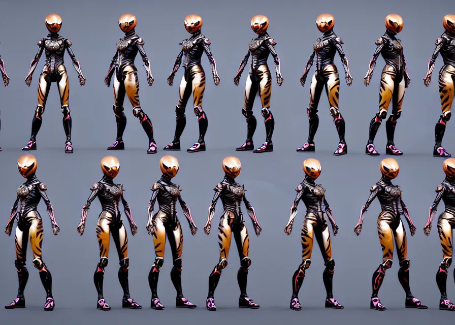 Prompt: female kamen rider character concept art sprite sheet of abstract tiger concept, big belt, fangs, human structure, concept art, hero action pose, human anatomy, intricate detail, hyperrealistic art and illustration by irakli nadar and alexandre ferra, unreal 5 engine highlly render, global illumination