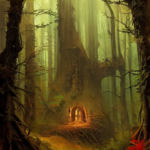 Image similar to a painting of a skeleton in a forest, a detailed matte painting by marc simonetti, behance contest winner, fantasy art, matte painting, concept art, matte drawing. masterpiece