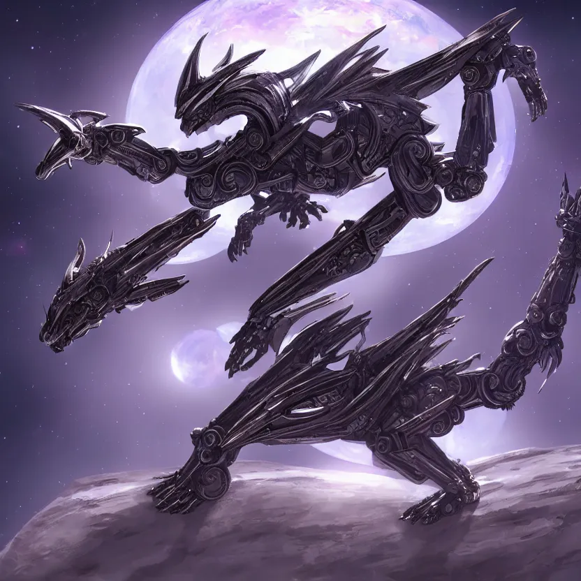 Image similar to goddess shot, galactic sized stunning beautiful anthropomorphic robot mecha female dragon, in space, larger than planets, holding the earth, the earth a mere marble in her claws, detailed silver armor, epic proportions, epic scale, detailed digital art, furry, macro art, dragon art, giantess, warframe fanart, furaffinity, deviantart, realistic