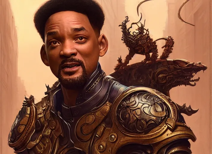 Image similar to will smith as oscar diggs, intricate, d & d, fantasy, art nouveau, digital painting, trending on artstation, sharp focus, wide shot, illustration, global illumination, ray tracing, art by artgerm and greg rutkowski and ruan jia