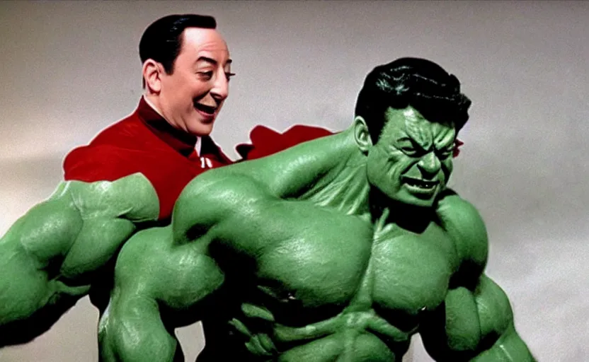 Image similar to peewee herman as the hulk, cinematic movie still