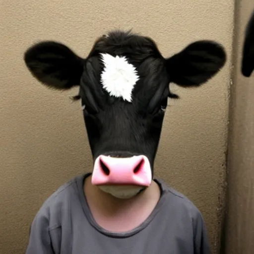 Prompt: mugshot of a cute calf dressed as an inmate inside a jailcell