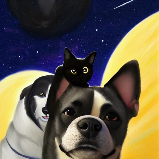 Image similar to A painting of a dog and a cat staring up at the night sky, artstation, cgsociety, 8k