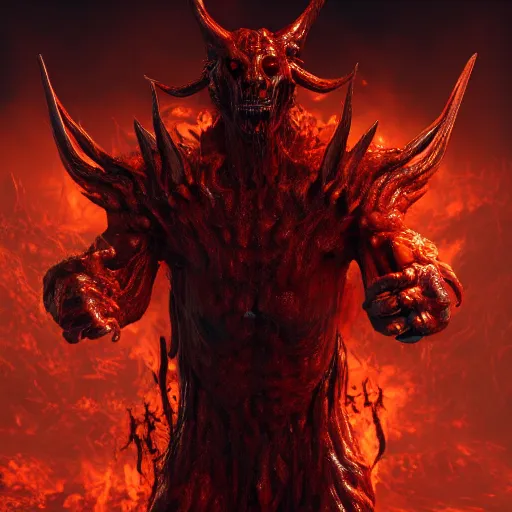 Prompt: a huge demon in the hell. digitalart. artstation. unreal 5. unreal engine. award winning. high detail. hyper realistic. highly detailed.