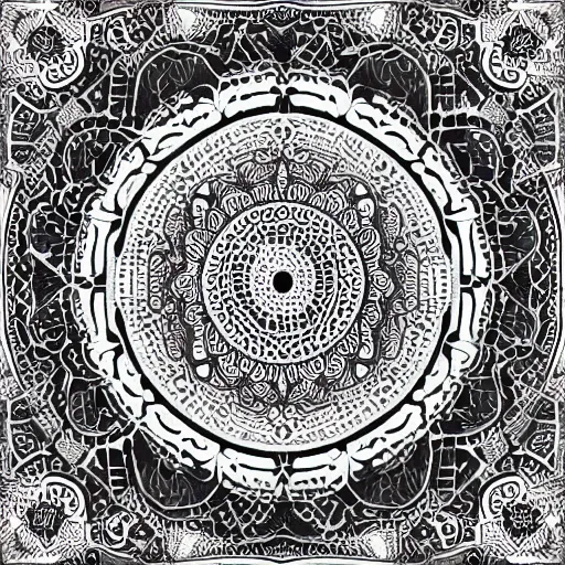 Image similar to white ape, black horse, mandala