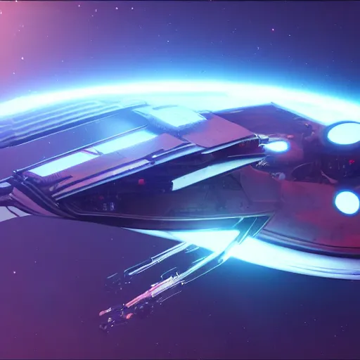 Prompt: a futuristic spaceship made on fiber optic in space, cinematic, unreal engine 5
