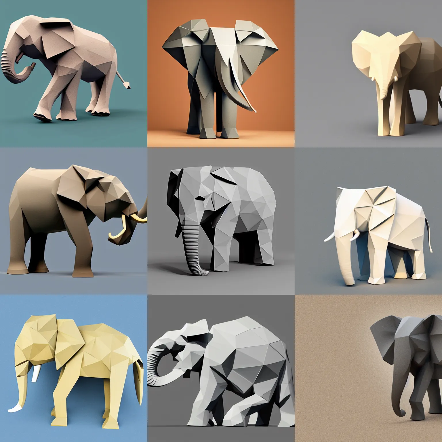 Image similar to a low poly elephant on a neutral background