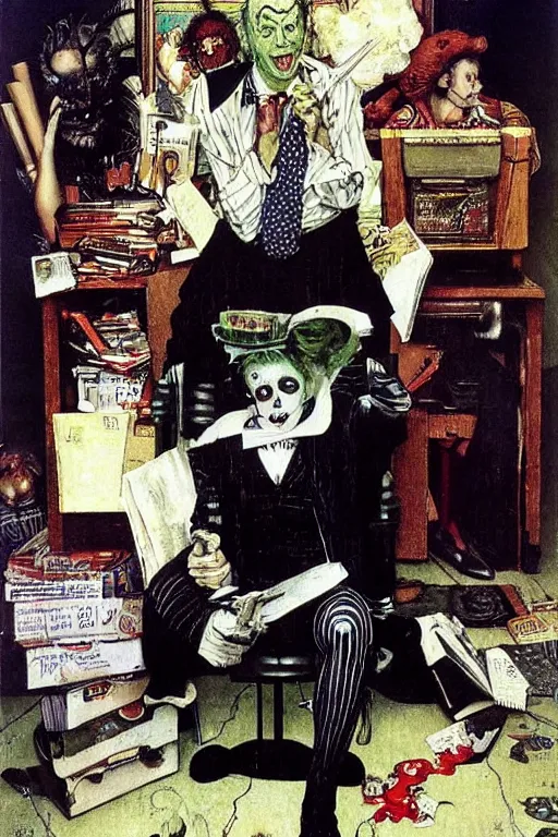 Image similar to beetlejuice painted by norman rockwell