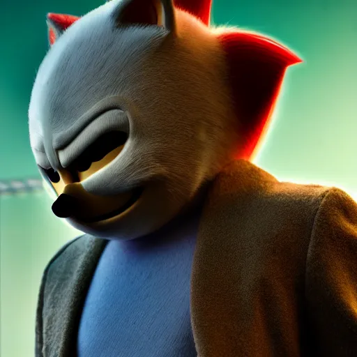 Prompt: anonymous as sonic the hedgehog, weta hyperrealism cinematic lighting and compositon