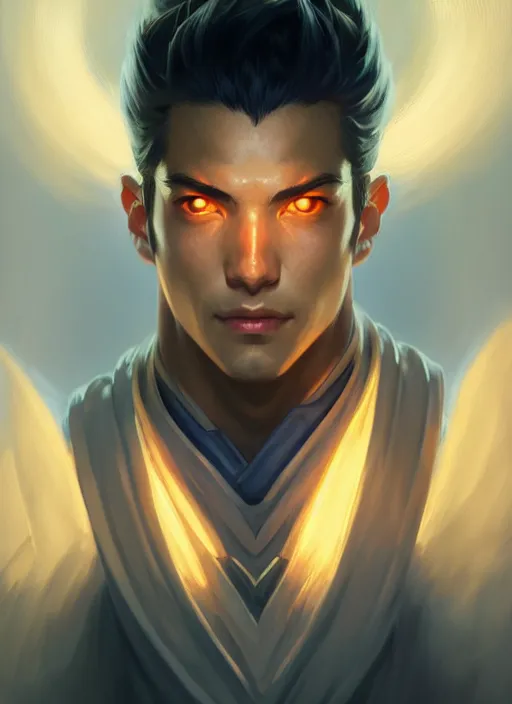 Image similar to symmetry!! portrait of yasuo, league of legends, glowing lights!! intricate, elegant, highly detailed, digital painting, artstation, concept art, smooth, sharp focus, illustration, art by artgerm and greg rutkowski and alphonse mucha