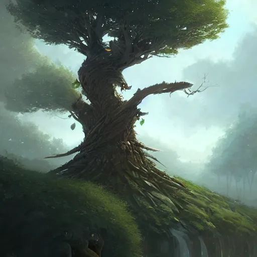 Prompt: a tree in the shape of a bird, by greg rutkowski, trending on art station, highly detailed, magic the gathering, matte painting