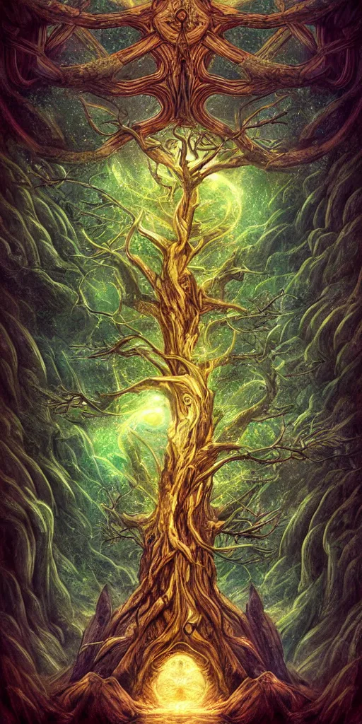 Prompt: Yggdrasil is the gate to the Nine Realms, fantasy, digital art, HD, detailed, cosmic, magic