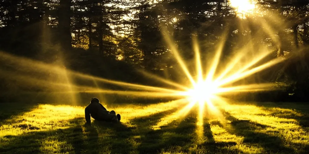 Image similar to a man falls down a sunbeam