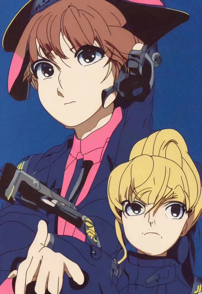 Image similar to close - up portrait of police woman, animation cel for anime movie, designed by haruhiko mikimoto, studio trigger, gainax, subtle colors