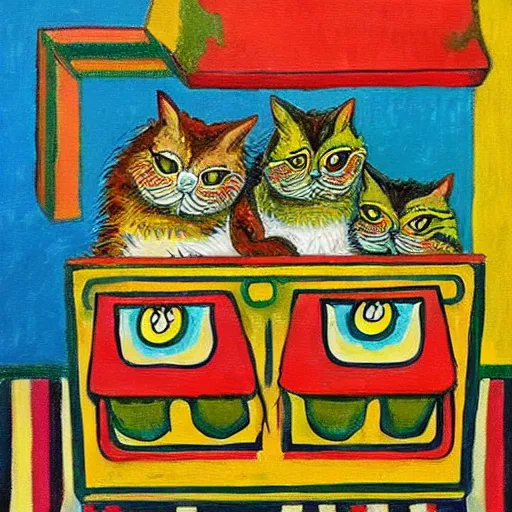 Prompt: painting of a dumpster by louis wain