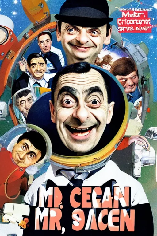 Image similar to criterion collection cover art for the film Mr. Bean goes to Space