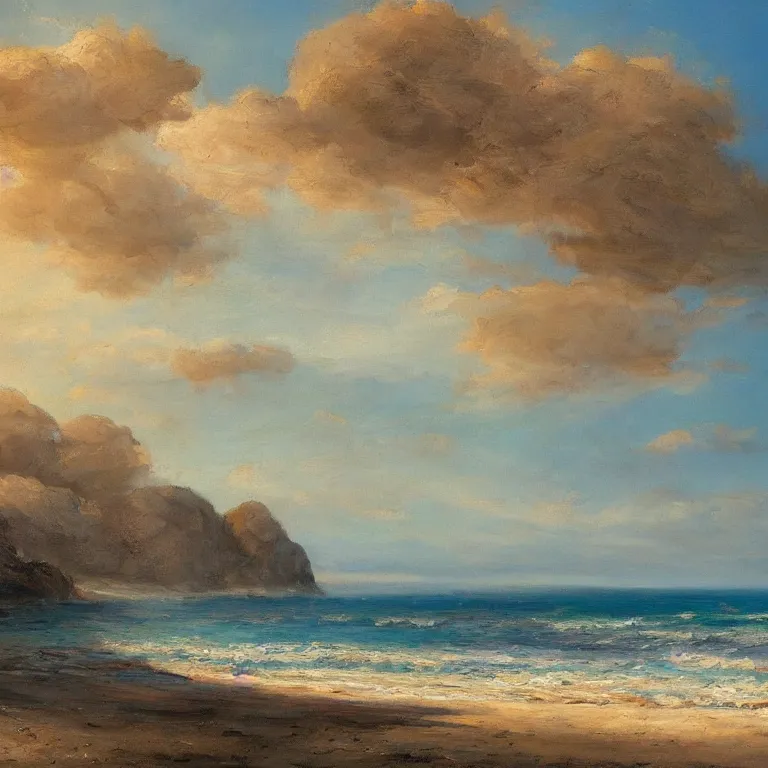 Image similar to a beautiful masterpiece painting of a coastal beach seascape in spring with by juan gimenez, award winning, trending on artstation,