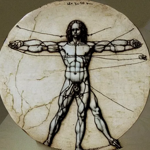 Prompt: Da Vinci's Vitruvian Man as a marble sculpture by Michelangelo