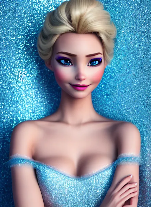 Prompt: gorgeous female elsa, professionally retouched, natural colors, soft lighting, hyper realistic, smooth face, full body shot, torso, dress, perfect eyes, sharp focus on eyes, 8 k, high definition, insanely detailed, intricate, elegant, digital photo, dslr