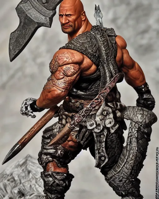 Image similar to close up shot of dwayne johnson with battle axe, dnd, high fantasy. royo, artgem, wlop