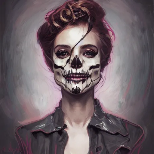 Image similar to portrait skull girl by petros afshar, hyper real, laurie greasley, jc leyendecker and singer sargent