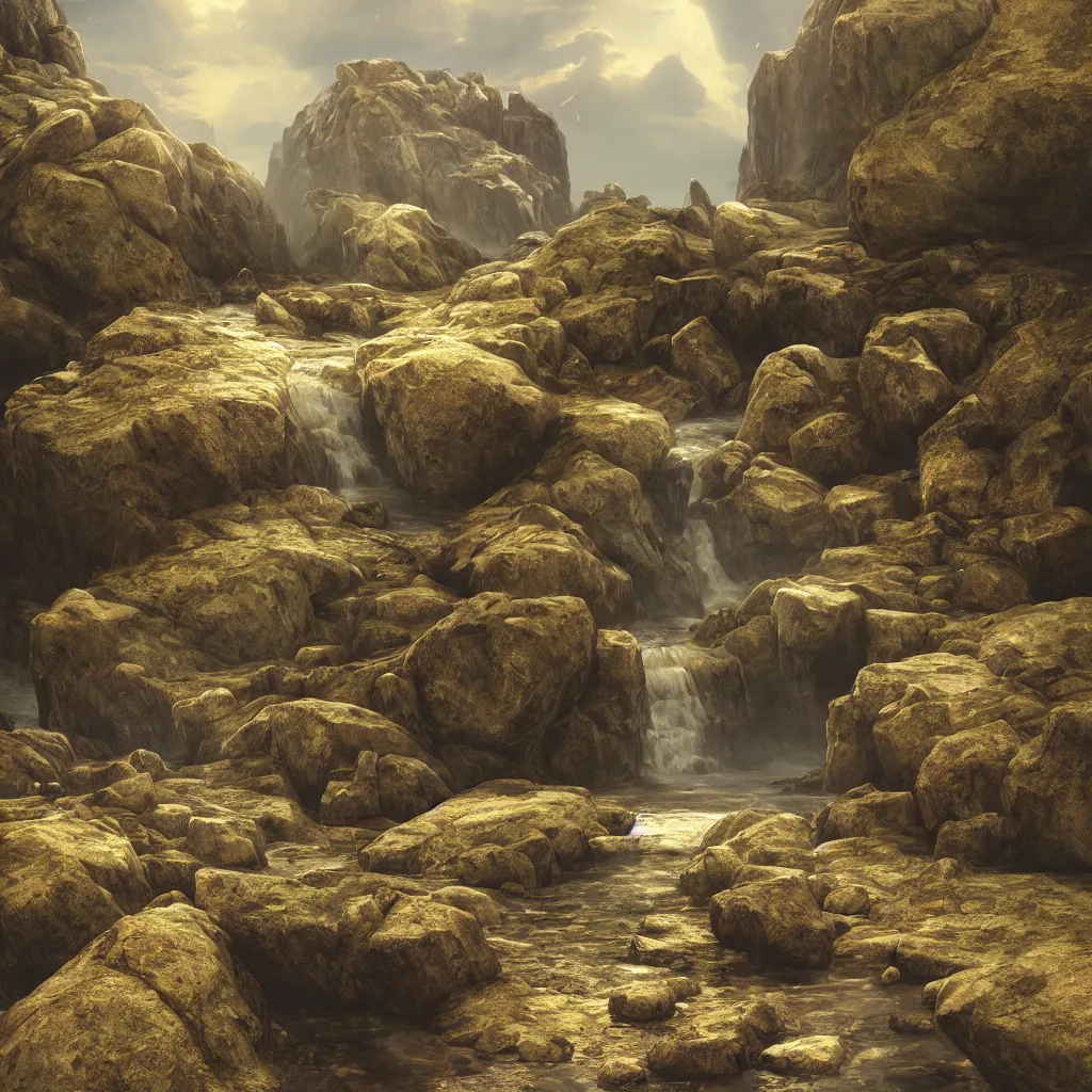 Prompt: Photorealistic epic landscape with magically floating rocks, with ominous storm clouds, glowing stones falling from the sky, a gentle rising mist. occult photorealism by Alphonse Maria Mucha, UHD, amazing depth, glowing, golden ratio, 3D octane cycle unreal engine 5, volumetric lighting, cinematic lighting. Hyperdetailed photorealism, epic scale, misty, 108 megapixels, amazing depth, glowing rich colors, powerful imagery, psychedelic Overtones, concept art
