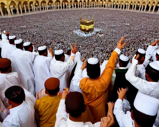 Prompt: 10,100 adoring lovers surrounding the kaaba inspired burger in mecca