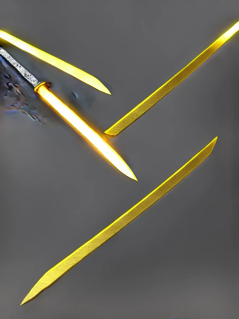 Image similar to magic long sword, proportional image, glowing blade, clean background, 3 d octane render, blade, sharp, gold, gems, cryptoblades