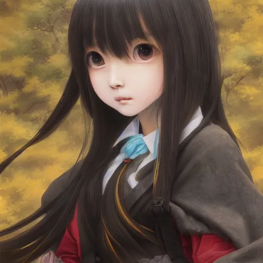 Image similar to dynamic composition, motion, ultra-detailed, incredibly detailed, a lot of details, amazing fine details and brush strokes, colorful and grayish palette, smooth, HD semirealistic anime CG concept art digital painting, watercolor oil painting of a Japanese schoolgirl, by a Chinese artist at ArtStation, by Huang Guangjian, Fenghua Zhong, Ruan Jia, Xin Jin and Wei Chang. Realistic artwork of a Chinese videogame, gradients, gentle an harmonic grayish colors.