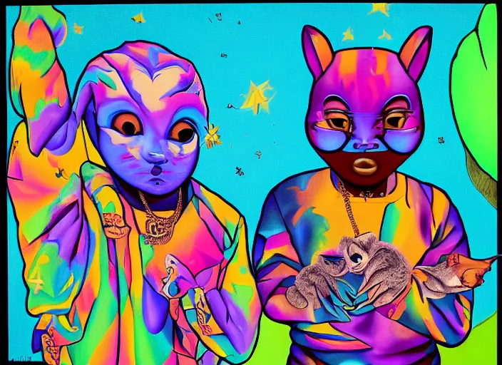 Prompt: kanye west goes and a kanye quest to find hidden treasure, an ultrafine detailed painting by lisa frank, trending on deviantart, pop surrealism, lowbrow, colorful