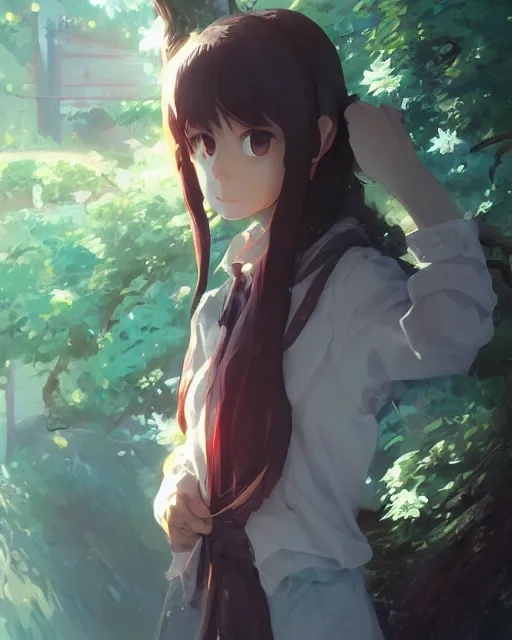 Image similar to a girl trying to eat a tree, full shot, atmospheric lighting, detailed face, by makoto shinkai, stanley artgerm lau, wlop, rossdraws