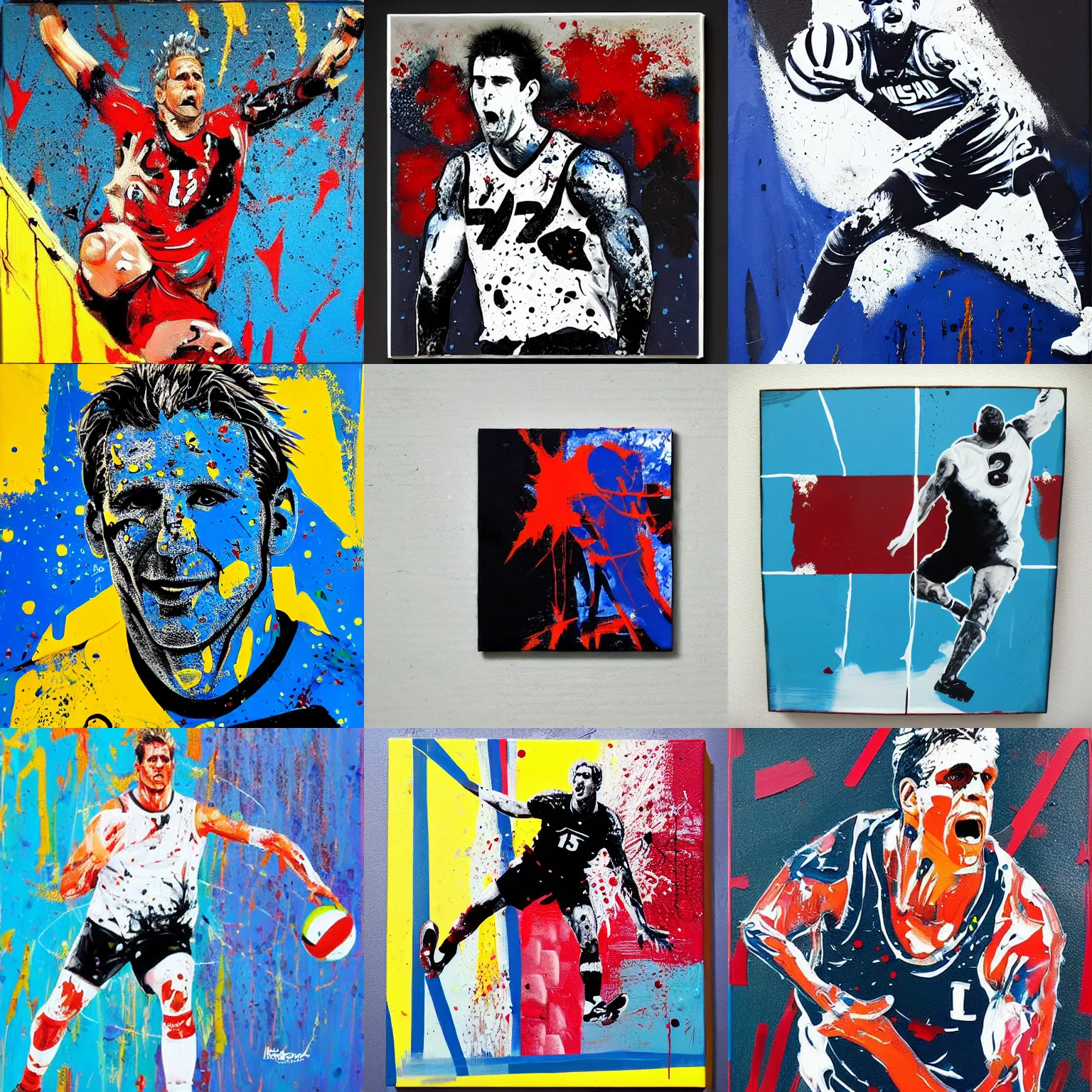 Prompt: karch kiraly, textbook block, acrylic ad resin on canvas, splattered paint, black background, trending on artstation