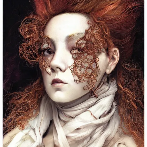 Image similar to portrait of a Shibari rope wrapped face and neck, headshot, insanely nice professional hair style, dramatic hair color, digital painting, of a old 18th century, Royal Emperor, amber jewels, baroque, ornate clothing, scifi, realistic, hyperdetailed, chiaroscuro, concept art, art by Franz Hals and Jon Foster and Ayami Kojima and Amano and Karol Bak,