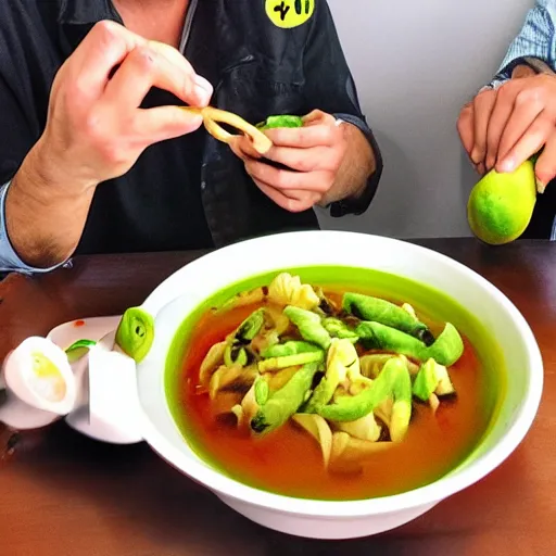 Image similar to nikocado avocado and minions eating extreme hot spicy noodles