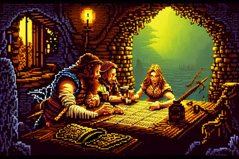 Image similar to the bard's tale, beautiful detailed pixelart by albertov, intricate details, beautiful, dithered gradients, volumetric lighting, cgsociety, artstation, smooth, sharp focus, 2 d illustration, amazing art by dan mumford, old school computer game graphics, crpg, d & d, pixel art