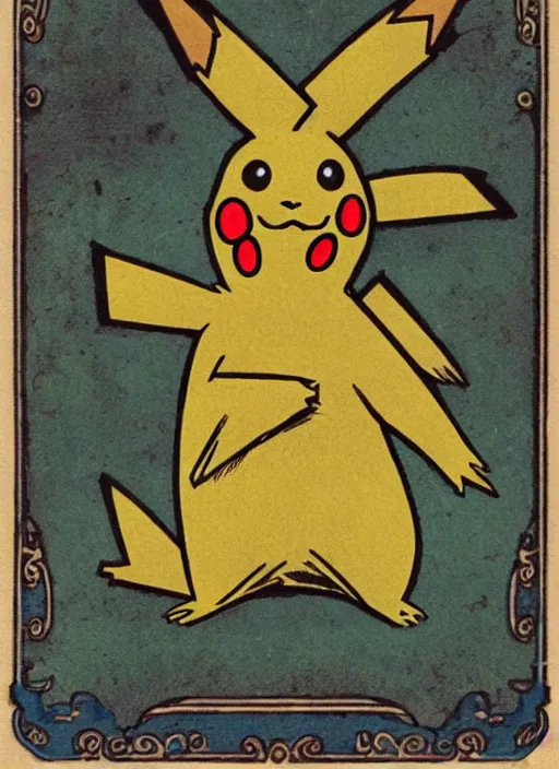 Image similar to creepy pikachu Pokémon card from the 1800s