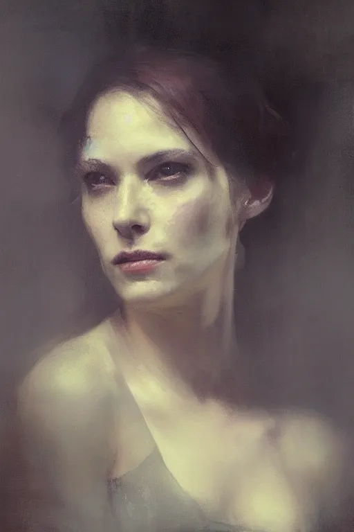 Image similar to detailed cinematic moody colors studio portrait of the memories of a victorian lady with a sensual pose kissing a gentleman high quality by jeremy mann, only one head single portrait