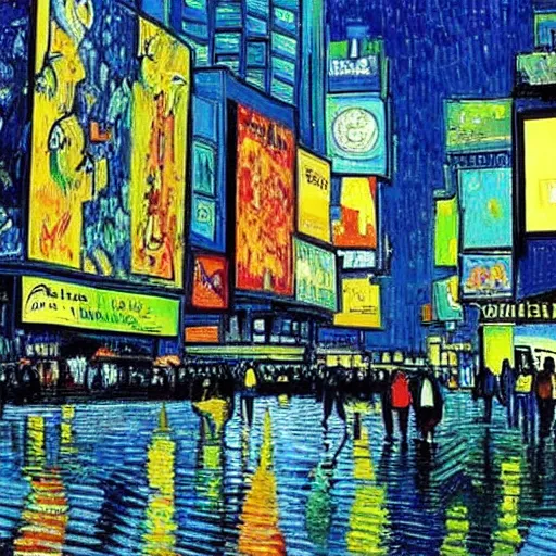 Prompt: time square painted by van gogh