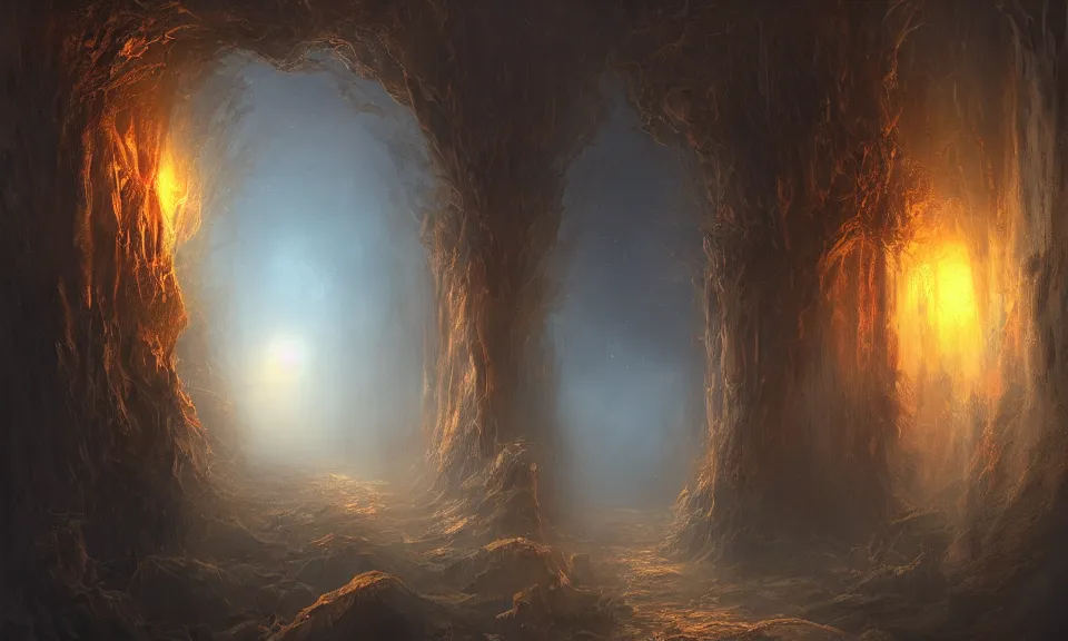 Image similar to An entranceway toward the unknown. Masterpiece Art by world famous artist demo. Matte painting. Oil on canvas. Digital art. Fantastic intriguing mysterious lighting. Glorious. Trending on artstation. Visions. Visionary. Immensity.