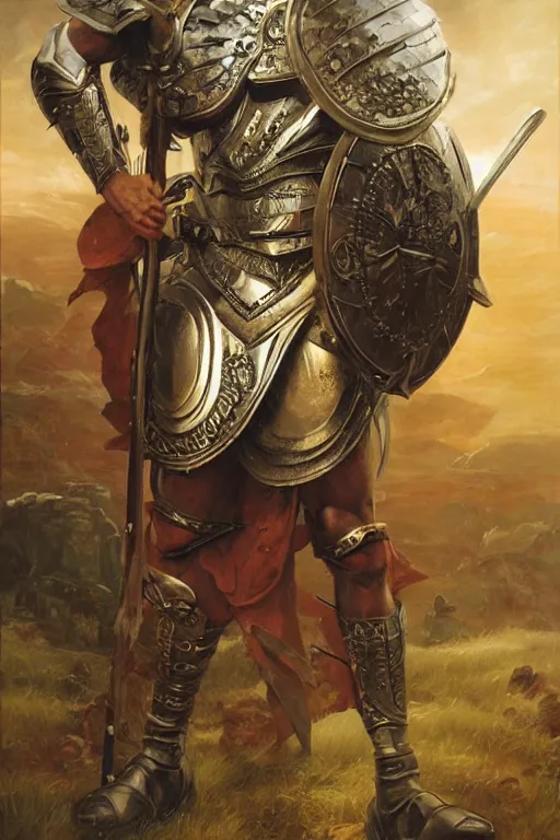 Image similar to a powerful and muscular make igbo warrior , half body portrait, blond hair, ornate armour, realistic oil painting by Thomas Cole and Wayne Barlowe and Boris Valejo