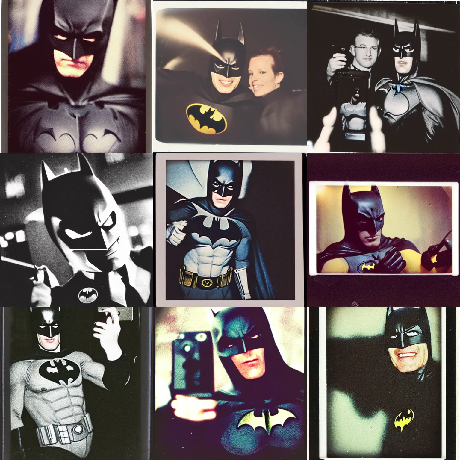 Prompt: polaroid photo of batman taking a selfie in a club